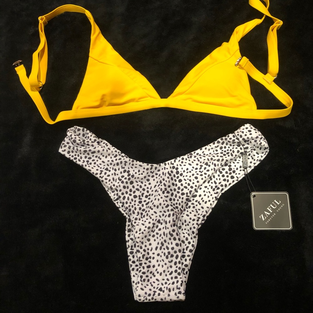 Yellow and black/white bathing suit